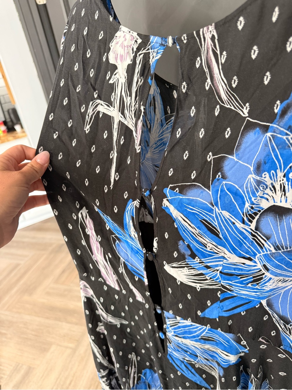 Free People Black Maxi Dress with Blue & Pink Floral Print - Picture 6 of 6